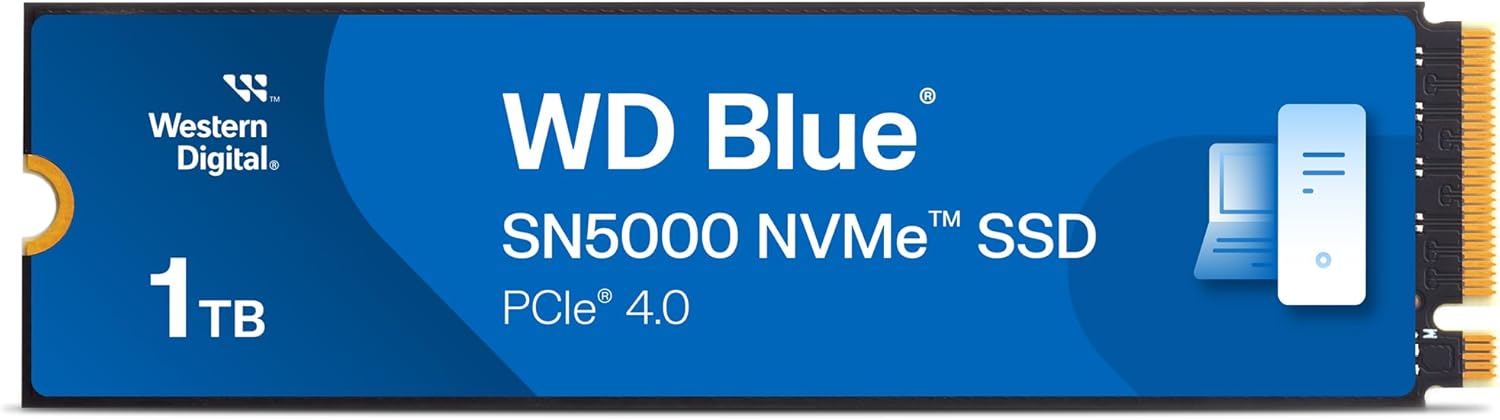 WD Blue SN5000 1TB NVMe SSD – nCache 4.0, PCIe Gen4x4, 5150MBs Read, 4900MBs Write, 600TBW