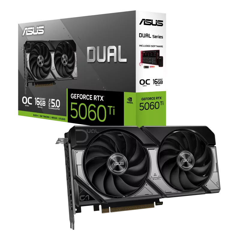 ASUS Dual GeForce RTX 5060 Ti 16GB GDDR7 – 2632MHz OC, PCIe 5.0, 4608 CUDA Cores, DLSS 4, Dual-Fan Cooling, Blackwell