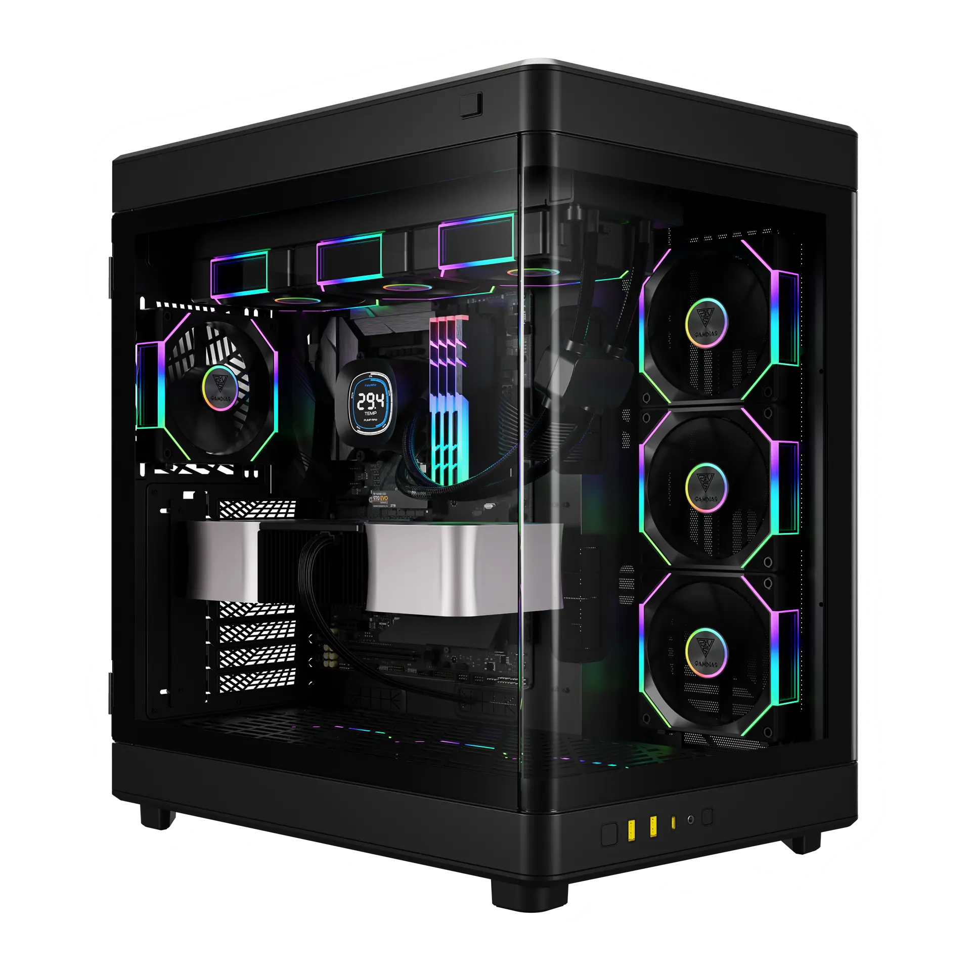 GAMDIAS NESO P1 PRO BLACK Two Side Glass Dual Chamber